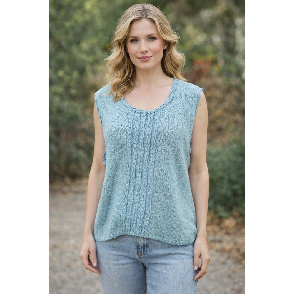 Willow Sweater Women's Size XL Blue Sleeveless Hand Knitted 100% Cotton USA NWT
